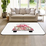 Soft Area Rugs for Bedroom Happy Valentine's Day A Sweet Truck Carry Love Romantic Roses Washable Rug Carpet Floor Comfy Carpet Kids Play Mats Runner Rug for Floor Accent Home Decor-
