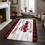 Soft Area Rugs for Bedroom Happy Valentine's Day Red Buffalo Plaid Truck Love Heart Wood Grain Washable Rug Carpet Floor Comfy Carpet Kids Play Mats Runner Rug for Floor Accent Home Decor-
