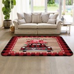Soft Area Rugs for Bedroom Happy Valentine's Day Red Plaid Truck Love Rose Wood Grain Washable Rug Carpet Floor Comfy Carpet Kids Play Mats Runner Rug for Floor Accent Home Decor-