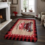 Soft Area Rugs for Bedroom Happy Valentine's Day Red Plaid Truck Love Rose Wood Grain Washable Rug Carpet Floor Comfy Carpet Kids Play Mats Runner Rug for Floor Accent Home Decor-