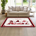 Soft Area Rugs for Bedroom Happy Valentine's Day Romantic Red Rose Happiness Gnome Love Red Plaid Washable Rug Carpet Floor Comfy Carpet Kids Play Mats Runner Rug for Floor Accent Home Decor-