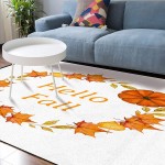 Soft Area Rugs for Bedroom Hello Fall Thanksgiving Golden Yellow Beautiful Leaves Pumpkin Ring Washable Rug Carpet Floor Comfy Carpet Kids Play Mats Runner Rug for Floor Accent Home Decor- 4'x6'