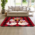 Soft Area Rugs for Bedroom I Wish You a Merry Christmas Cute Snowman WishTrophy Red Buffalo Check Plaid Washable Rug Carpet Floor Comfy Carpet Kids Play Mats Runner Rug for Floor Accent Home Decor-