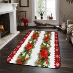 Soft Area Rugs for Bedroom Merry Christmas Awesome Bright Xmas Berry Flower Pine Snowflake Edge Washable Rug Carpet Floor Comfy Carpet Kids Play Mats Runner Rug for Floor Accent Home Decor-