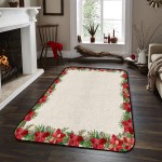 Soft Area Rugs for Bedroom Merry Christmas Awesome Poinsettia Xmas Flower Berry Pine Burlap Texture Washable Rug Carpet Floor Comfy Carpet Kids Play Mats Runner Rug for Floor Accent Home Decor-