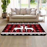 Soft Area Rugs for Bedroom Merry Christmas Cute Elk Dreamy Snowflake Retro Red Buffalo Check Plaid Washable Rug Carpet Floor Comfy Carpet Kids Play Mats Runner Rug for Floor Accent Home Decor-