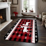 Soft Area Rugs for Bedroom Merry Christmas Cute Elk Dreamy Snowflake Retro Red Buffalo Check Plaid Washable Rug Carpet Floor Comfy Carpet Kids Play Mats Runner Rug for Floor Accent Home Decor-