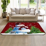 Soft Area Rugs for Bedroom Merry Christmas Cute Snowman Xmas Tree Red Robin Bird Romantic Snowflake Washable Rug Carpet Floor Comfy Carpet Kids Play Mats Runner Rug for Floor Accent Home Decor-