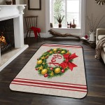 Soft Area Rugs for Bedroom Merry Christmas Farm Xmas Wreath Bow Joy Retro Red Stripes Washable Rug Carpet Floor Comfy Carpet Kids Play Mats Runner Rug for Floor Accent Home Decor-