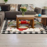 Soft Area Rugs for Bedroom Merry Christmas Funny Cow Wear Scarf Pine Cone Black Buffalo Check Plaid Washable Rug Carpet Floor Comfy Carpet Kids Play Mats Runner Rug for Floor Accent Home Decor-