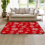 Soft Area Rugs for Bedroom Merry Christmas Romantic White Snowflake Warm Hot Red Style Washable Rug Carpet Floor Comfy Carpet Kids Play Mats Runner Rug for Floor Accent Home Decor-