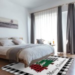 Soft Area Rugs for Bedroom Merry Christmas Romantic Xmas Tree Plaid Red White Buffalo Check Plaid Washable Rug Carpet Floor Comfy Carpet Kids Play Mats Runner Rug for Floor Accent Home Decor-