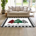 Soft Area Rugs for Bedroom Merry Christmas Romantic Xmas Tree Plaid Red White Buffalo Check Plaid Washable Rug Carpet Floor Comfy Carpet Kids Play Mats Runner Rug for Floor Accent Home Decor-