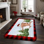 Soft Area Rugs for Bedroom Merry Christmas Santa Naked Funny Crazy Streaking Xmas Tree Red Plaid Washable Rug Carpet Floor Comfy Carpet Kids Play Mats Runner Rug for Floor Accent Home Decor-
