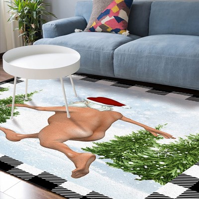 Soft Area Rugs for Bedroom Merry Christmas Santa Naked Funny Crazy Streaking Xmas Tree Black Plaid Washable Rug Carpet Floor Comfy Carpet Kids Play Mats Runner Rug for Floor Accent Home Decor-