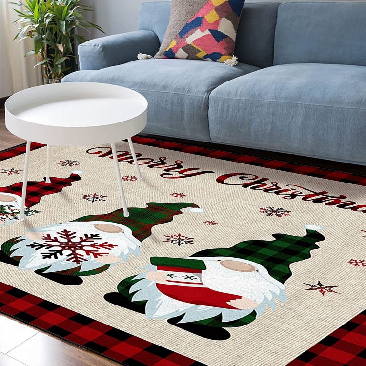 Soft Area Rugs for Bedroom Merry Christmas Snowflake Xmas Gnomes Red Buffalo Check Plaid Burlap Washable Rug Carpet Floor Comfy Carpet Kids Play Mats Runner Rug for Floor Accent Home Decor-