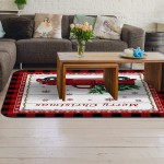 Soft Area Rugs for Bedroom Merry Christmas Tuck with Xmas Tree Snowflakes Wood Grain Red Plaid Washable Rug Carpet Floor Comfy Carpet Kids Play Mats Runner Rug for Floor Accent Home Decor-