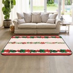 Soft Area Rugs for Bedroom Merry Christmas Vintage Red Beauty Petals Xmas Flower Stripe Washable Rug Carpet Floor Comfy Carpet Kids Play Mats Runner Rug for Floor Accent Home Decor-