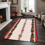 Soft Area Rugs for Bedroom Merry Christmas Vintage Red Beauty Petals Xmas Flower Stripe Washable Rug Carpet Floor Comfy Carpet Kids Play Mats Runner Rug for Floor Accent Home Decor-