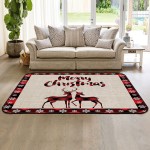 Soft Area Rugs for Bedroom Merry Christmas Xmas Elk Winter Snowflake Retro Red Buffalo Check Plaid Washable Rug Carpet Floor Comfy Carpet Kids Play Mats Runner Rug for Floor Accent Home Decor-