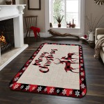 Soft Area Rugs for Bedroom Merry Christmas Xmas Elk Winter Snowflake Retro Red Buffalo Check Plaid Washable Rug Carpet Floor Comfy Carpet Kids Play Mats Runner Rug for Floor Accent Home Decor-