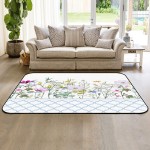 Soft Area Rugs for Bedroom Spring Gorgeous Flowers Fresh Vanilla Colorful Field Blue Morocco Washable Rug Carpet Floor Comfy Carpet Kids Play Mats Runner Rug for Floor Accent Home Decor-