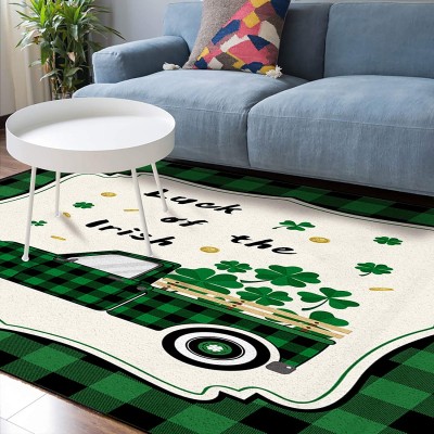 Soft Area Rugs for Bedroom St. Patrick's Day Green Plaid Truck Full of Shamrock Washable Rug Carpet Floor Comfy Carpet Kids Play Mats Runner Rug for Floor Accent Home Decor-