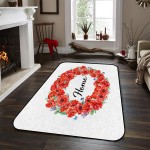 Soft Area Rugs for Bedroom Summer Red Flamboyant Gorgeous Poppy Flower Wreath Washable Rug Carpet Floor Comfy Carpet Kids Play Mats Runner Rug for Floor Accent Home Decor- 2'x3'