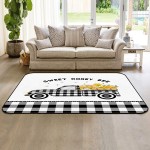 Soft Area Rugs for Bedroom Summer Sweet Honey Bee Daisy Black Buffalo Check Plaid Truck Washable Rug Carpet Floor Comfy Carpet Kids Play Mats Runner Rug for Floor Accent Home Decor- 4'x6'