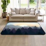 Soft Area Rugs for Bedroom Sunset Sundown Mountains Pine Trees Woods Magnificent Scenery Washable Rug Carpet Floor Comfy Carpet Kids Play Mats Runner Rug for Floor Accent Home Decor- 5'x8'