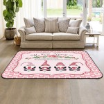 Soft Area Rugs for Bedroom Valentine's Day Sweet Gnome Romantic Rose Pink Love Buffalo Check Plaid Washable Rug Carpet Floor Comfy Carpet Kids Play Mats Runner Rug for Floor Accent Home Decor-