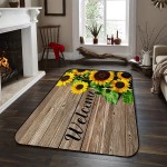 Soft Area Rugs for Bedroom Welcome Farm Fresh Sunflower Petal with Vintage Wood Board Washable Rug Carpet Floor Comfy Carpet Kids Play Mats Runner Rug for Floor Accent Home Decor- 2'x3'