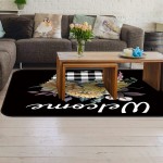 Soft Area Rugs for Bedroom Welcome Thanksgiving Fresh Sunflower Black Buffalo Check Plaid Cotton Washable Rug Carpet Floor Comfy Carpet Kids Play Mats Runner Rug for Floor Accent Home Decor- 5'x7'