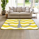 Soft Area Rugs for Bedroom Yellow Wave Stripes with Grey Anchor Ocean Coastal Abstract Illustration Washable Rug Carpet Floor Comfy Carpet Kids Play Mats Runner Rug for Floor Accent Home Decor-