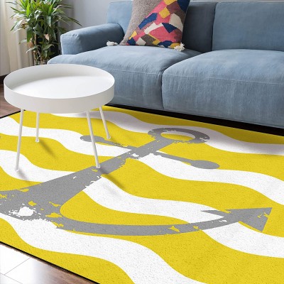 Soft Area Rugs for Bedroom Yellow Wave Stripes with Grey Anchor Ocean Coastal Abstract Illustration Washable Rug Carpet Floor Comfy Carpet Kids Play Mats Runner Rug for Floor Accent Home Decor-