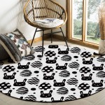 Soft Round Area Rugs for for Sofa Living Room Bedroom 5 ft Diameter Circle Rugs Non-Slip Backing for Kids Bedroom Baby Room Black Mat Handfree Bunny and Easter Eggs Modern Accent Home Decor
