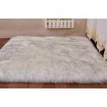 Soft Silky Fluffy Shag Faux Sheepskin Area Rug,Chair Cover Home Décor Accent for a Kid's Room,Childrens Bedroom Nursery Living Room or Bath,8ftx8ft,White with Grey