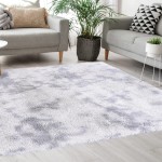 Tie Dye Shaggy 5x7 Area Rug Fluffy Area Rug for Living Room Bedroom and Nursery Plush Faux Fur Carpet for Modern Home Decor and Room Aesthetic Light Grey
