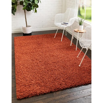 Unique Loom Solo Solid Shag Collection Area Modern Plush Rug Lush & Soft 5 ft 0 x 8 ft 0 Terracotta