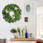 Valery Madelyn 24 Inch Artificial Tropical Palm Leaves Greenery Wreath for Front Door Spring Summer Wreath with Monstera Leaves for Indoor Outdoor Wall Window and Home Decoration