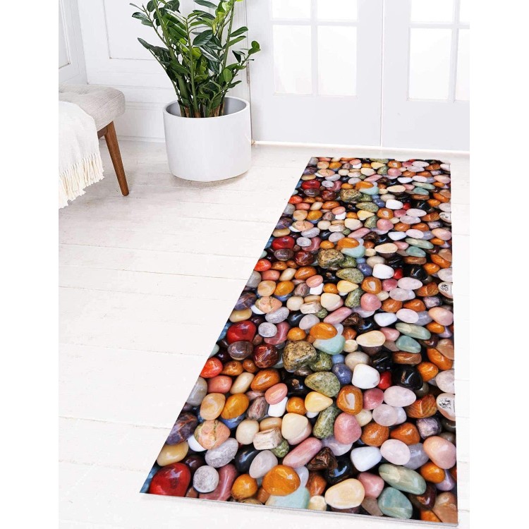 Yurun Throw Rug Runner Modern Outdoor Rug Modern Washable Water Resistant Rubber Back for Sofa Living Room Bedroom Modern Accent Home Decor Stone Pattern 2'8x8'