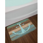 Ambesonne Anchor Bath Mat Timeworn Marine on Weathered Wooden Planks Rustic Nautical Theme Plush Bathroom Decor Mat with Non Slip Backing 29.5 X 17.5 Teal Brown