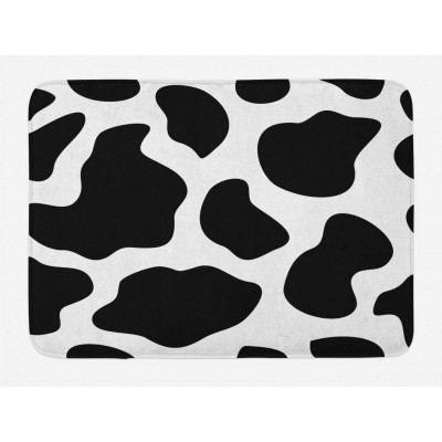 Ambesonne Cow Print Bath Mat Hide of a Cow with Black Spots Abstract and Plain Style Barnyard Life Print Plush Bathroom Decor Mat with Non Slip Backing 29.5" X 17.5" Black White