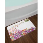 Ambesonne Floral Bath Mat Butterflies Narcissus Flowers Violets and Pansies Pouring Out from Old Watering Can Plush Bathroom Decor Mat with Non Slip Backing 29.5 X 17.5 Green Yellow