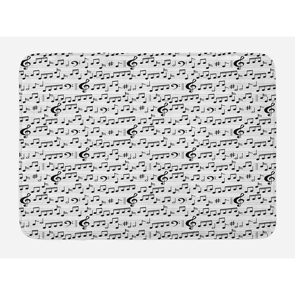 Ambesonne Music Bath Mat Abstract Style Professional Pattern Notes and Clef Sheet Play Writing Print Plush Bathroom Decor Mat with Non Slip Backing 29.5 X 17.5 White Black