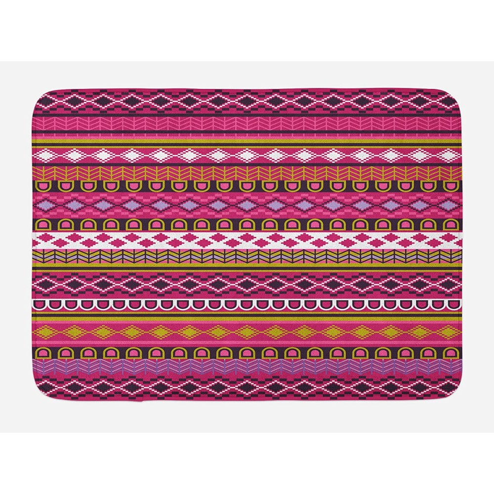 Ambesonne Pink Bath Mat Traditional Motifs and Borders Accents Vintage Native Folk Art Plush Bathroom Decor Mat with Non Slip Backing 29.5 X 17.5 Multicolor