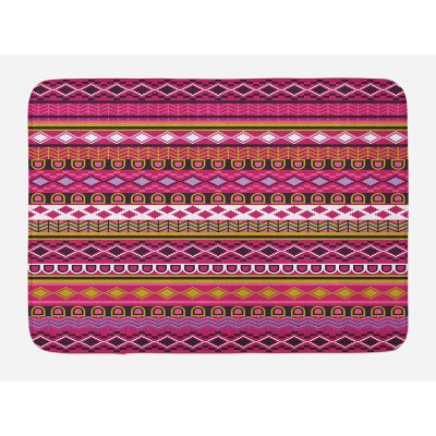 Ambesonne Pink Bath Mat Traditional Motifs and Borders Accents Vintage Native Folk Art Plush Bathroom Decor Mat with Non Slip Backing 29.5" X 17.5" Multicolor