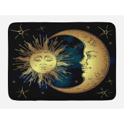 Ambesonne Psychedelic Bath Mat Moon and Sun in Antique Style Lunar Myth Astrology Art Print Plush Bathroom Decor Mat with Non Slip Backing 29.5" X 17.5" Navy Yellow
