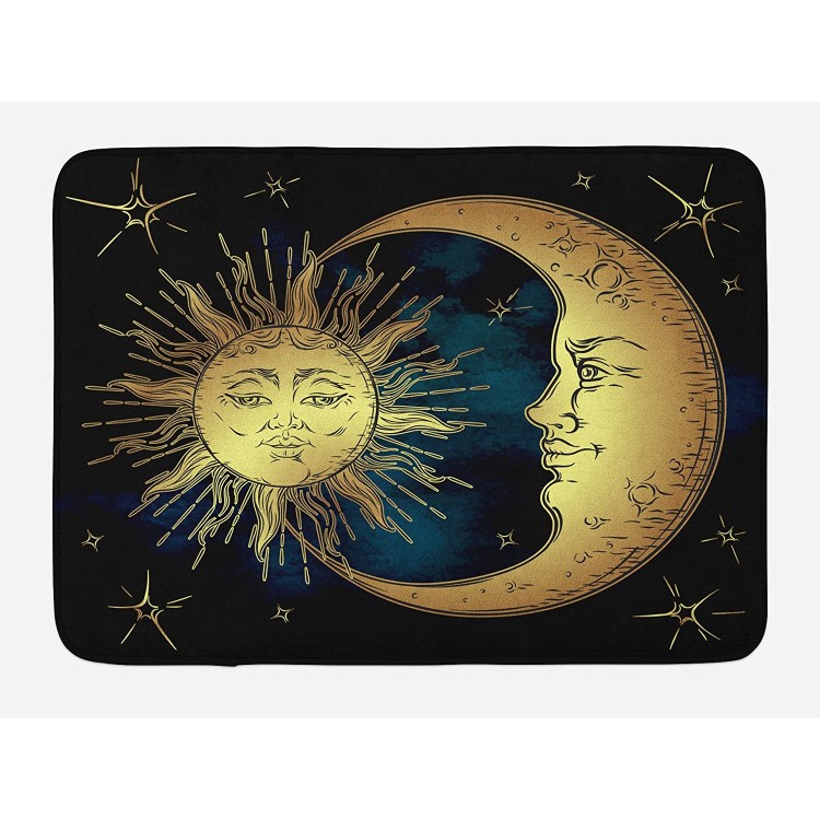 Ambesonne Psychedelic Bath Mat Moon and Sun in Antique Style Lunar Myth Astrology Art Print Plush Bathroom Decor Mat with Non Slip Backing 29.5 X 17.5 Navy Yellow