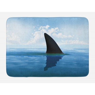 Ambesonne Shark Bath Mat Shark Fish Fin Over The Sea Surface Danger Caution Themed Picture Plush Bathroom Decor Mat with Non Slip Backing 29.5" X 17.5" Blue